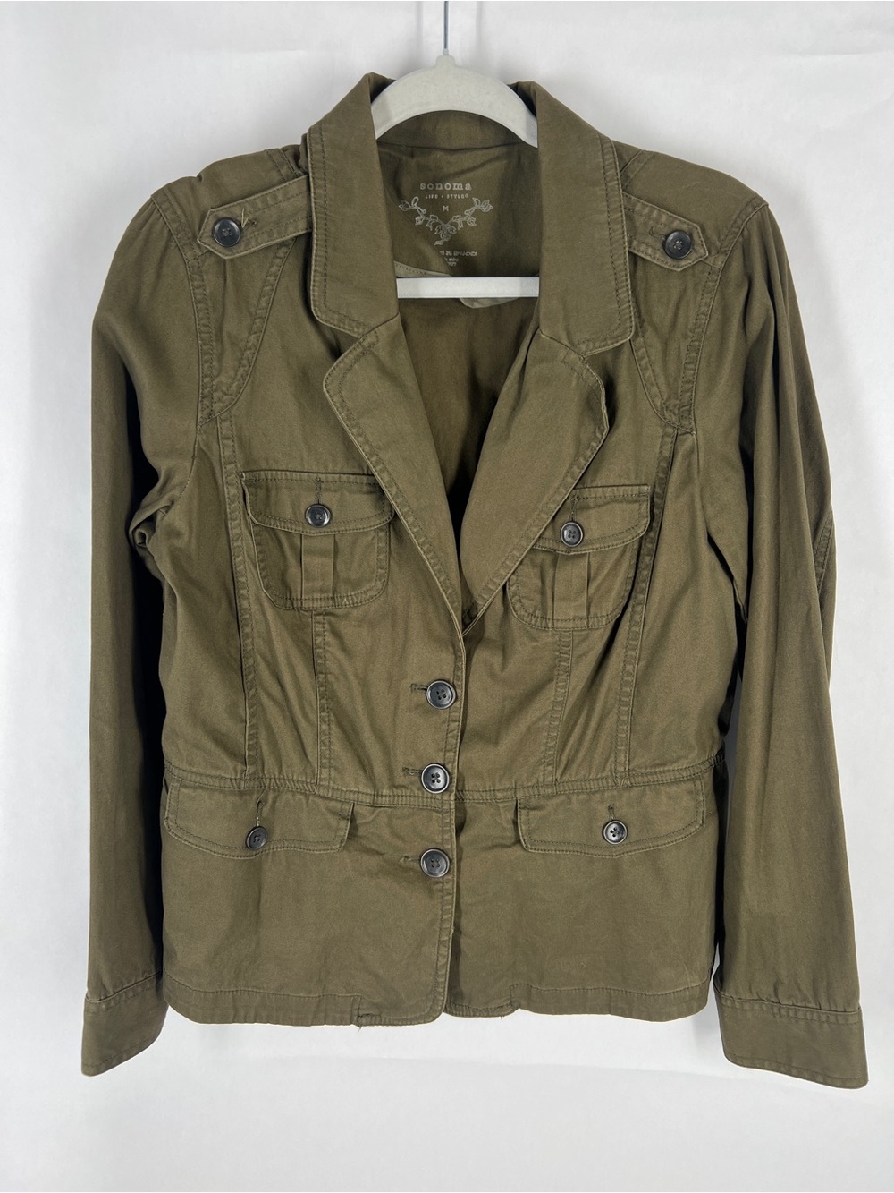 Sonoma Life + Style Olive Green Utility Military Jacket‎ Cotton Blend M